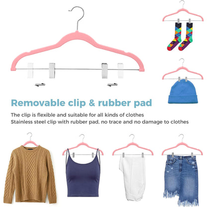 VECELO 20 Pack Velvet Clothes Hangers with Adjustable Clips,Heavy-Duty Non Slip & Space-Saving with