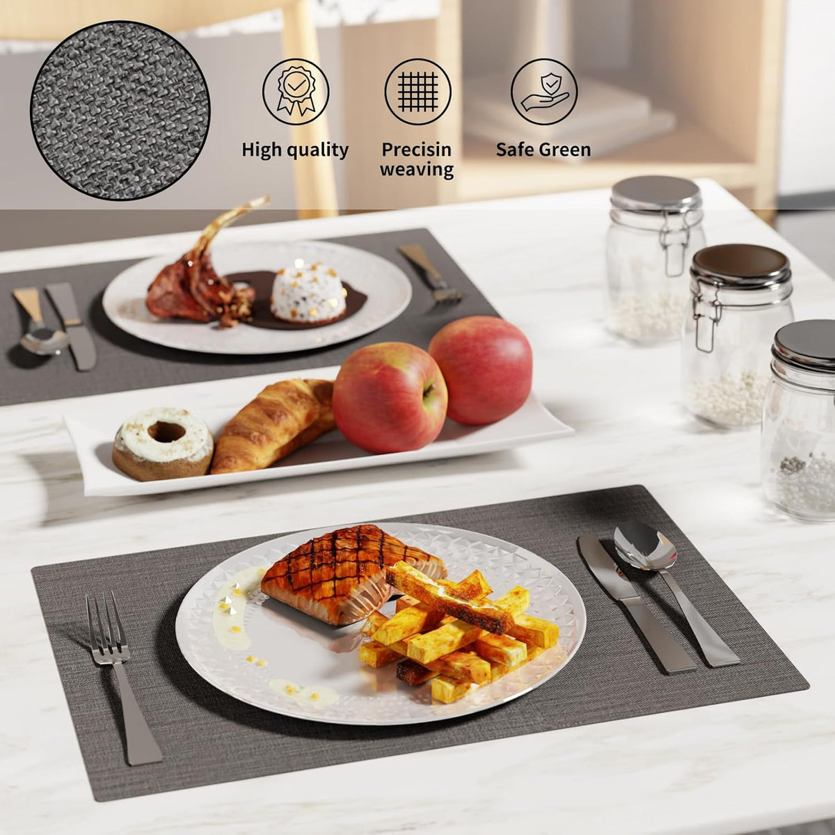 Cloth Placemats, Set of 4 Heat-Resistant Cotton Linen Blend Double Layered Machine Washable Place