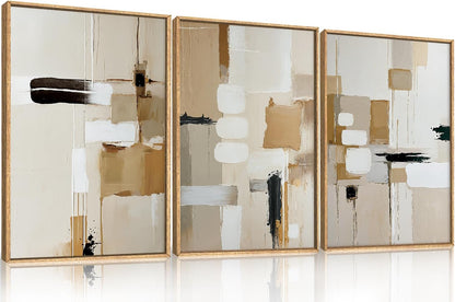 Celestdeco Large Abstract Beige Framed Canvas Wall Art Set, Neutral Textures Wall Decor, Warm