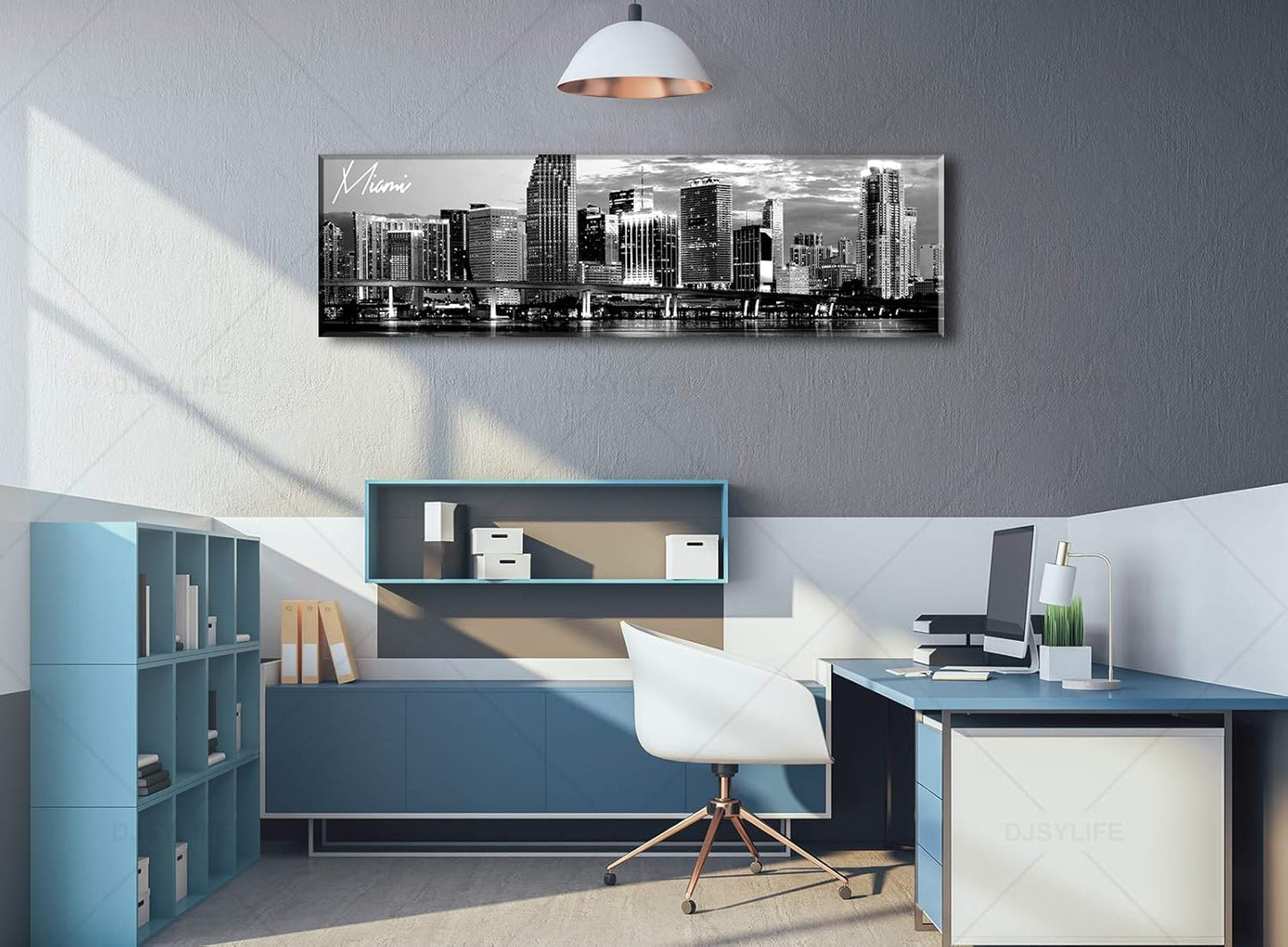 DJSYLIFE Miami Skyline Wall Art Decor Panoramic Cityscape Picture Modern USA City Night View Canvas