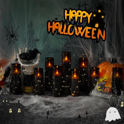 Flickering Flameless LED Candles, 9 Pcs with Embedded Star String, Acrylic LED Pillar Candles with