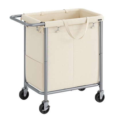 SONGMICS Laundry Basket with Wheels, 2-Section Rolling Laundry Hamper, 37 Gallons (140 L)