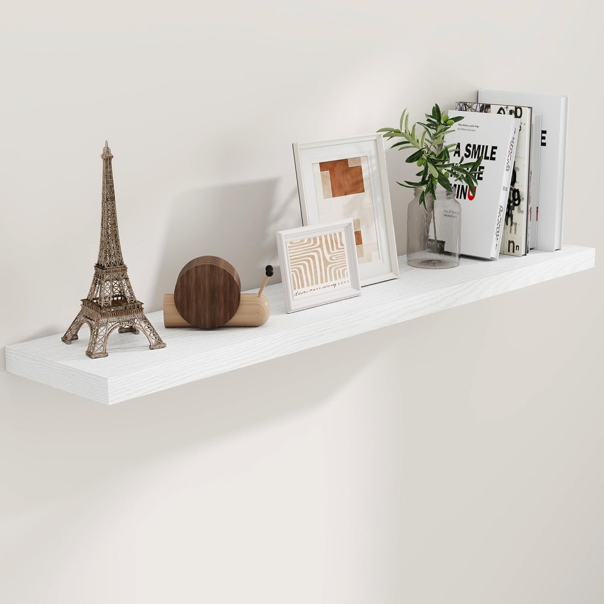 55 Inch Floating Shelves White, Rustic Wood Floating Shelf Wall Mounted, 9 Inch Deep Floating Shelf