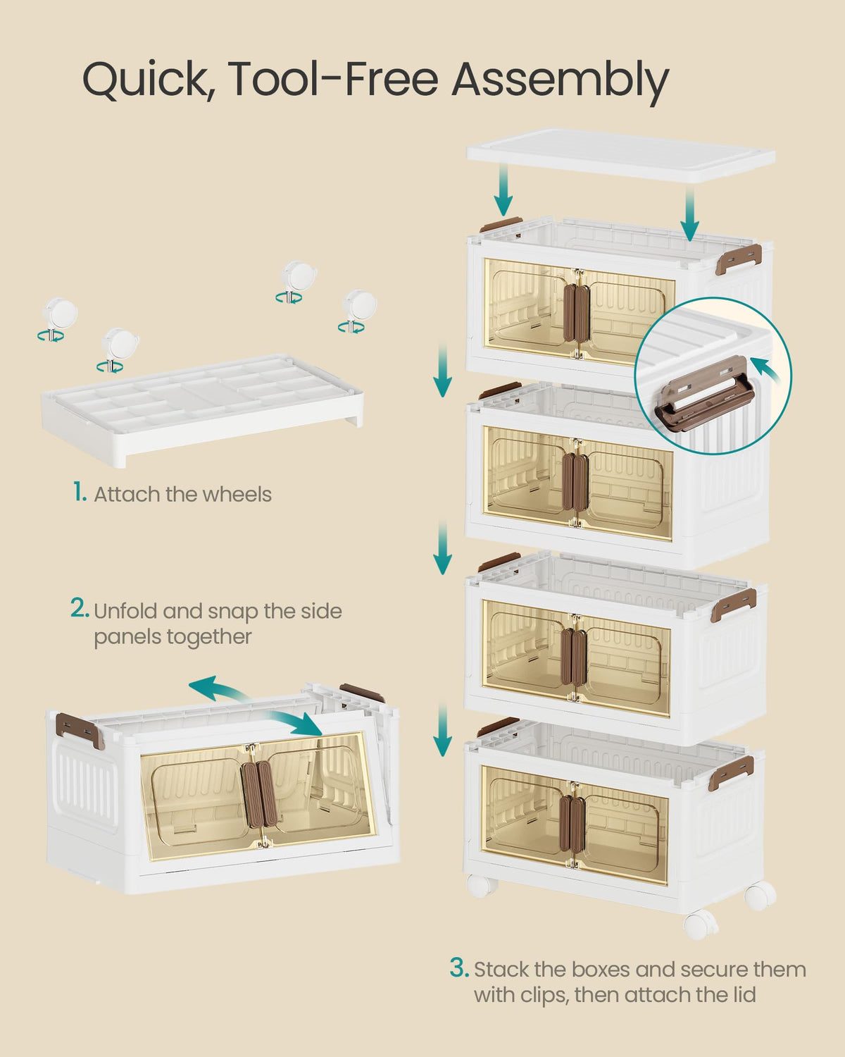 SONGMICS 26QT stackable storage bins with 1 Lid, 4-Tier Foldable Bins