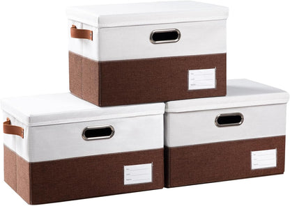 PRANDOM Foldable Storage Bins with Lids [3-Pack] Fabric Collapsible Storage Boxes Baskets Cubes