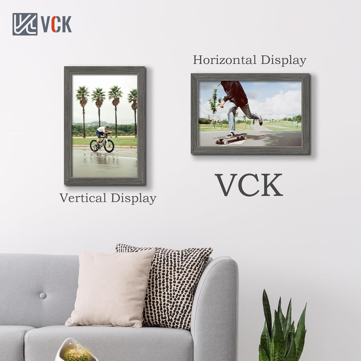 VCK 11x17 Picture Frame 3 Pack, Gray Solid Wood Poster Picture Frame, Exclusive Wood Grain, Wall