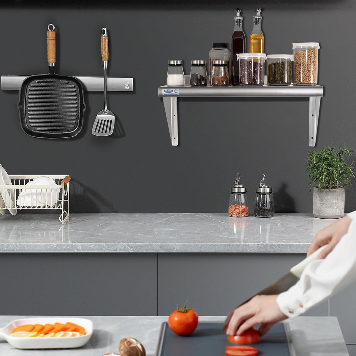 HARDURA Stainless Steel Shelf 14" x 24", 240lb Commercial Shelves Wall Mount Metal Shelving with