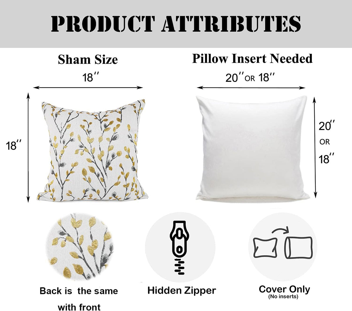 YOUR SMILE Classical Embroidery Jacquard Yellow/Gold Square Decorative Throw Pillow Case Cushion
