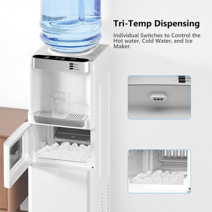 Water Dispenser with Ice Maker Function, Top Loading Hot and Cold Water Cooler for 5 Gallon Bottle