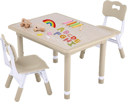 Toddler Table and Chair Set, Height Adjustable-Upgrade Kids Table and 2 Chairs for Ages 3-8
