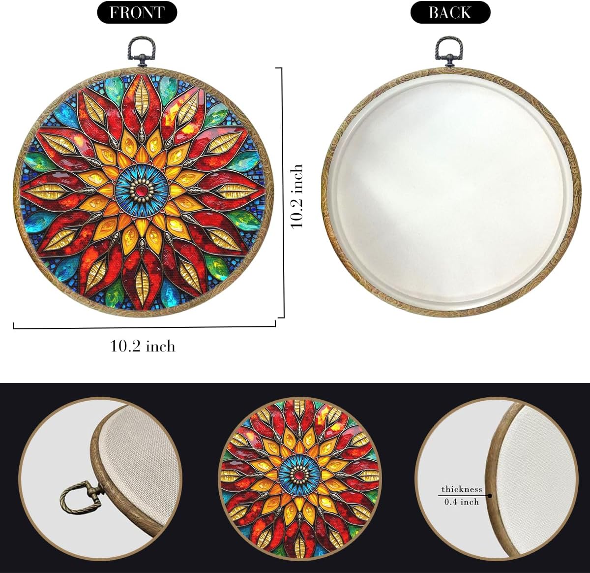 Colorful Geometric Mandala Framed Round Wall Decor Canvas Wall Art Hanging Prints Artwork for Home