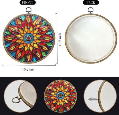 Colorful Geometric Mandala Framed Round Wall Decor Canvas Wall Art Hanging Prints Artwork for Home