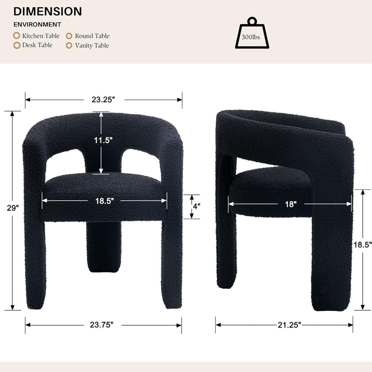 Black Sherpa Dining Chairs Set of 6, Modern Barrel Dining Room Chairs Upholstered Faux Fur Accent
