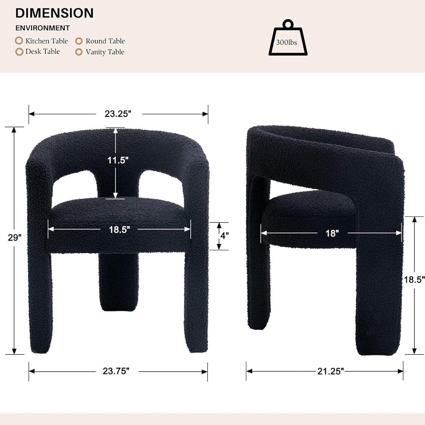 Black Sherpa Dining Chairs Set of 4, Modern Barrel Dining Room Chairs Upholstered Faux Fur Accent