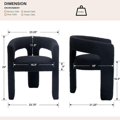 Black Sherpa Dining Chairs Set of 4, Modern Barrel Dining Room Chairs Upholstered Faux Fur Accent
