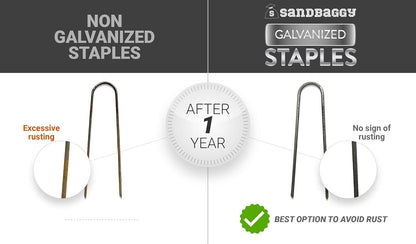 Sandbaggy Galvanized 6-Inch Landscape Staples ~ 9 Gauge Steel - Fabric Pins, Garden Earth Stakes