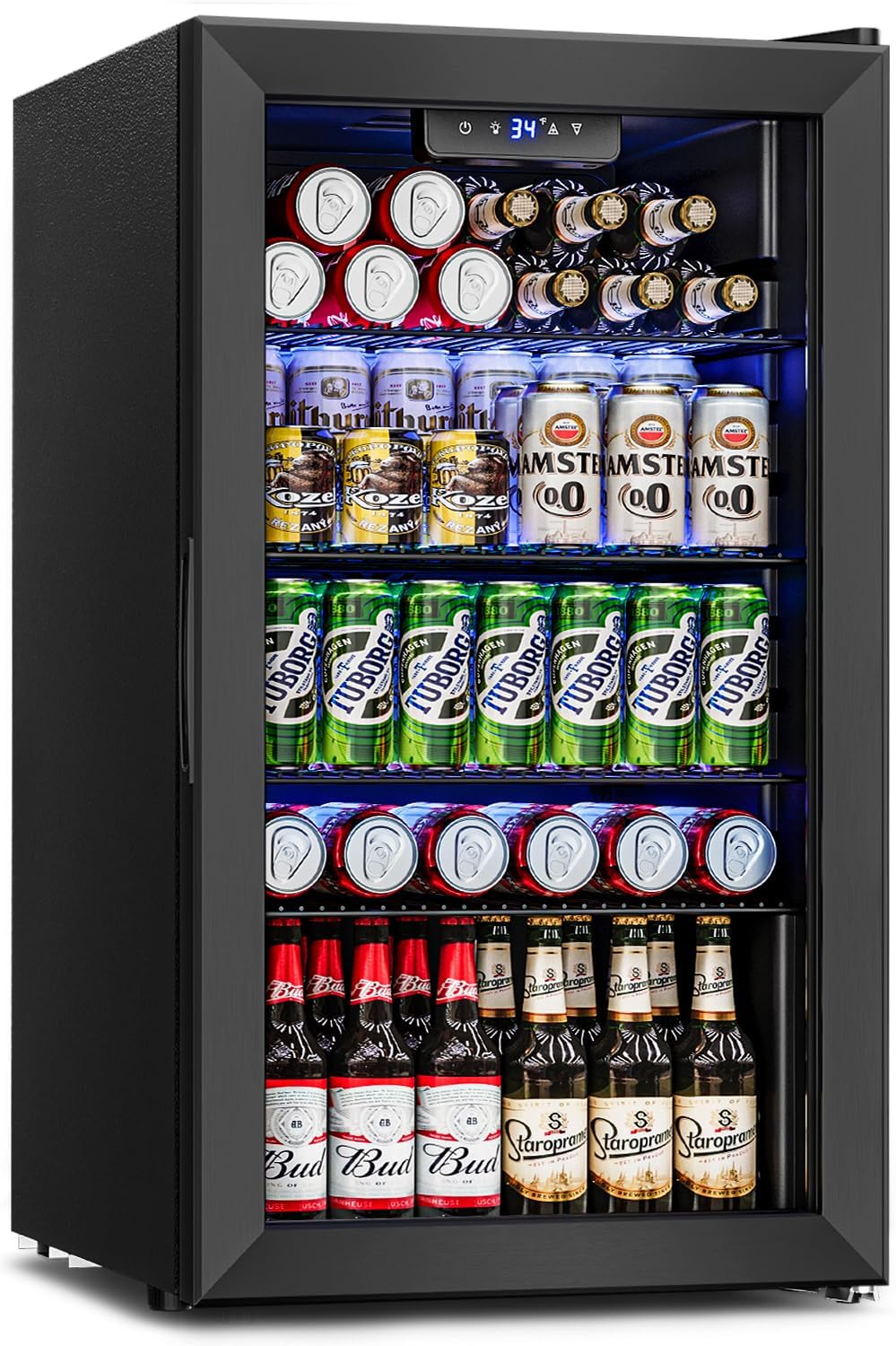 Wine Cooler Refrigerator - 26 Bottle 126 Can Mini Wine Fridge with Glass Door for Beer Soda Water
