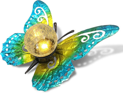 Solar Lights Outdoor Garden Butterfly Decor, Metal Butterfly Statue Decoration with LED Crackle