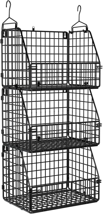 Stackable Wire Storage Baskets for Kitchen Closet Pantry, Hanging Closet Organizers Storage Shelves