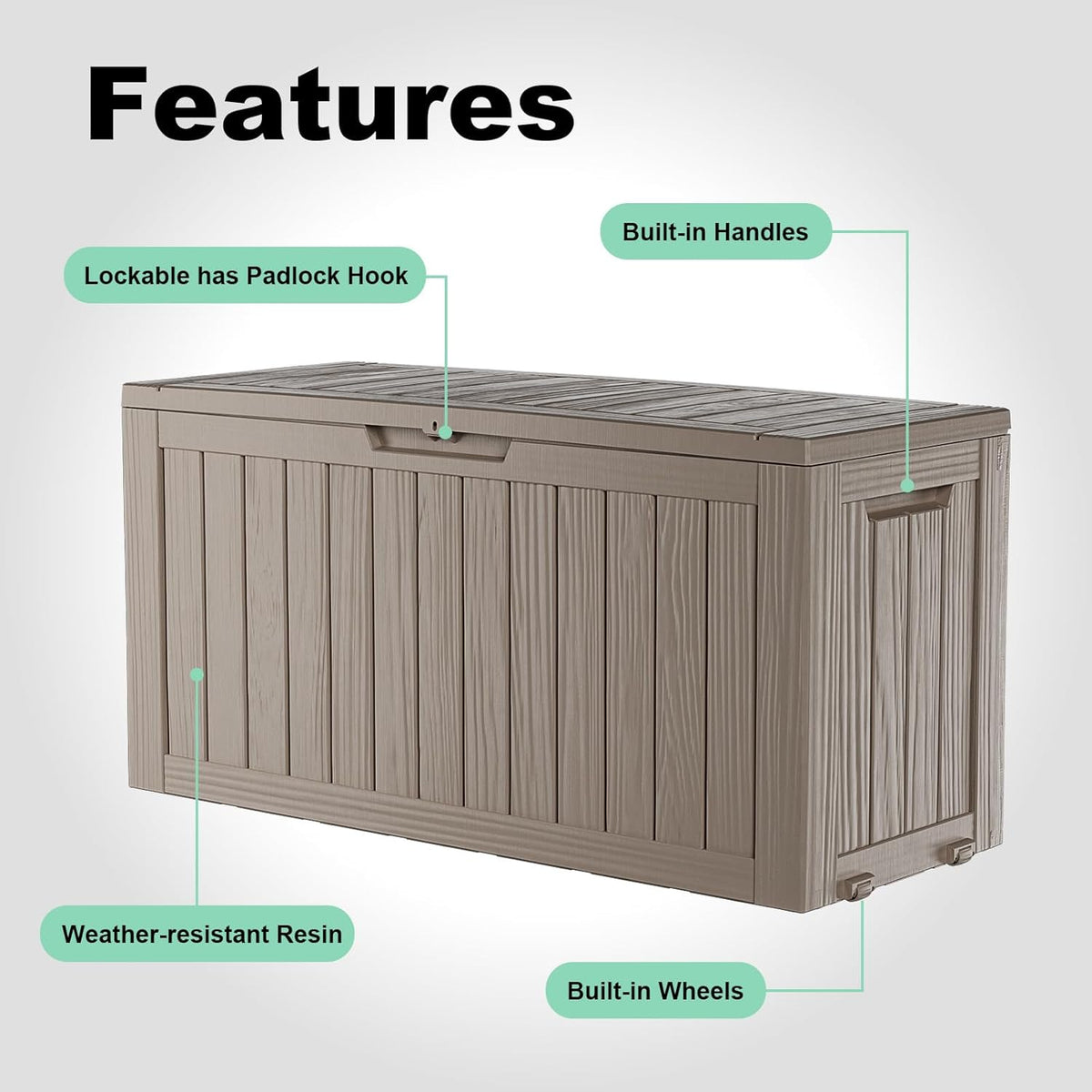 DRATO 75 Gallon Deck Box, Waterproof Resin Large Outdoor Storgae Box for Patio Furniture, Patio
