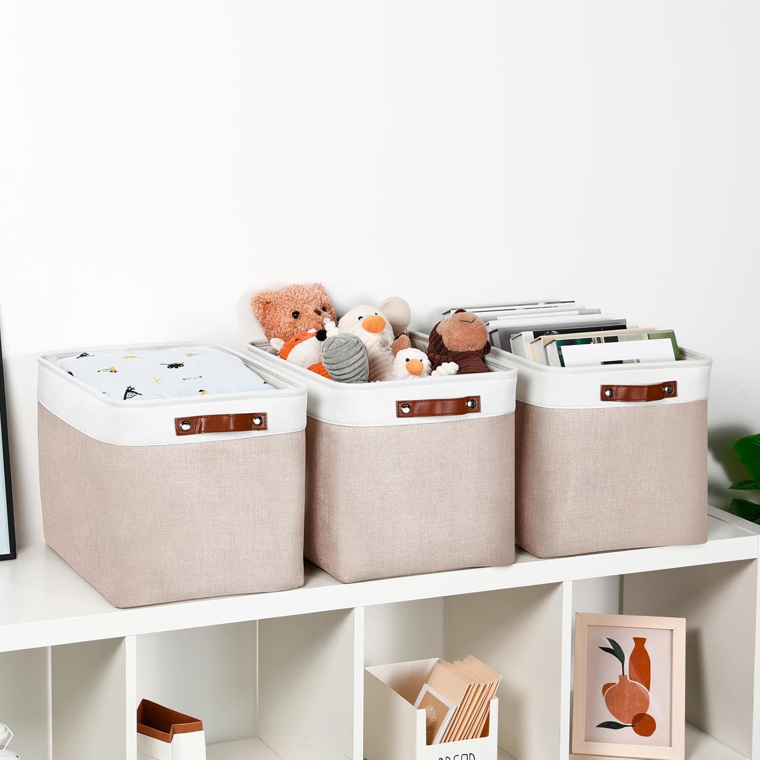 DULLEMELO Fabric Storage Bins, Lining Fabric Baskets For Gifts, Large Storage Baskets for Toys