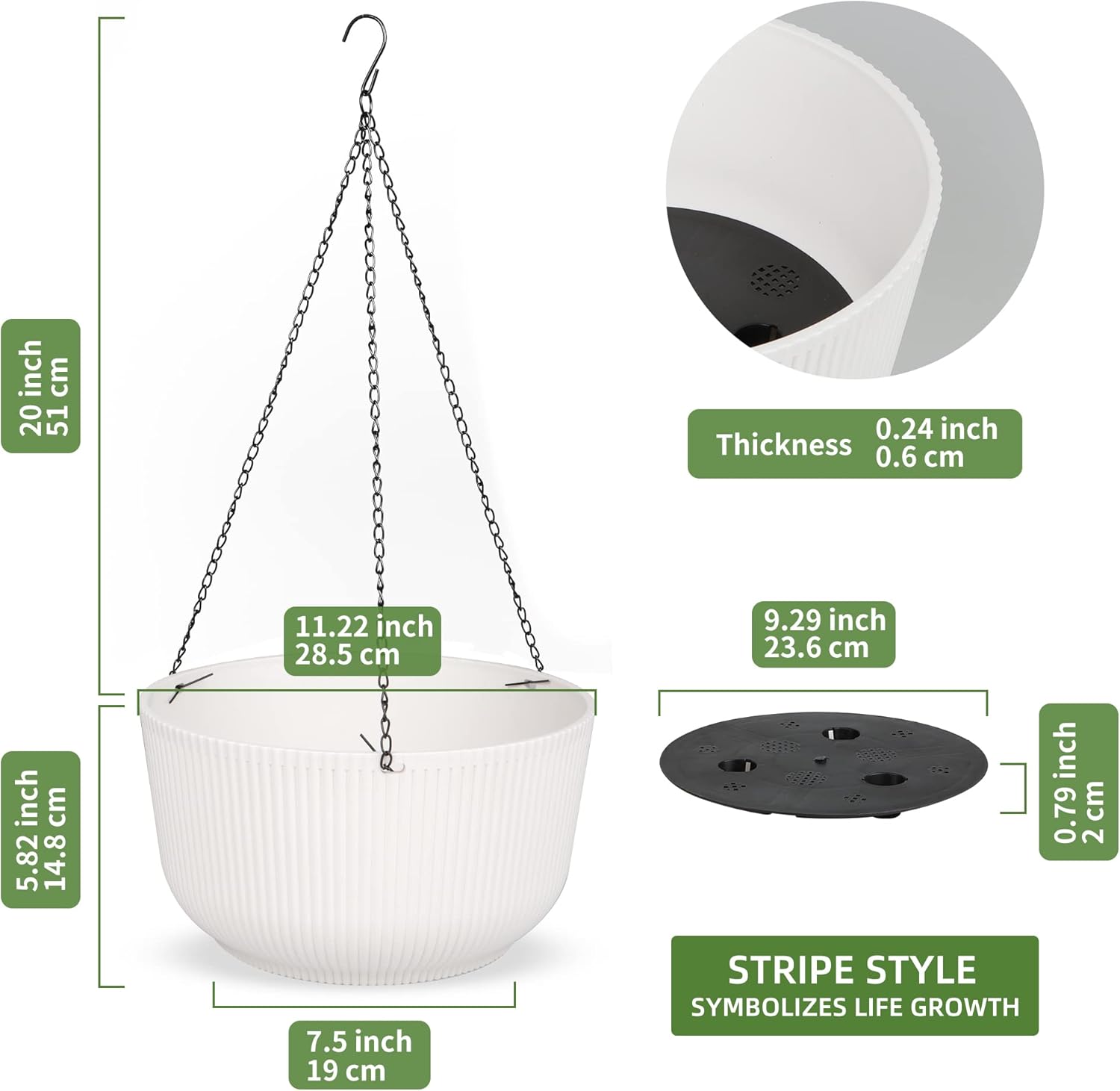 Dexceder 11.2 Inch Self Watering Hanging Planters Indoor Outdoor, Thickened Hanging Basket Flower