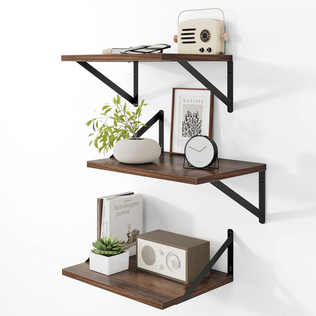 Heimlove Deep Floating Shelves for Wall, 12 Inch Deep Floating Shelves Set of 3, 16W x 12D Wood