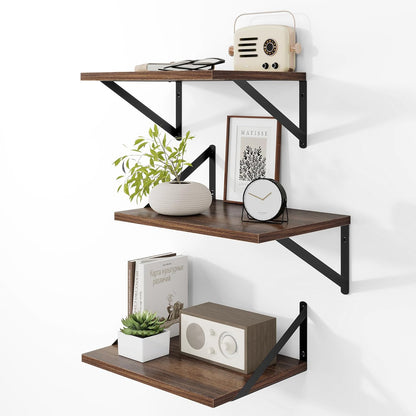 Heimlove Deep Floating Shelves for Wall, 12 Inch Deep Floating Shelves Set of 3, 16W x 12D Wood