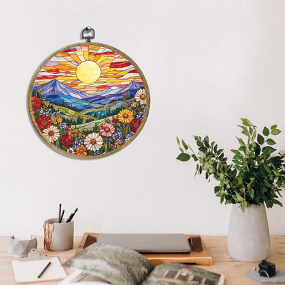 Wildflowers Sunset Flower Floral Garden Decor, Gift for Mom, Nature Lover Gift Framed Round Wall