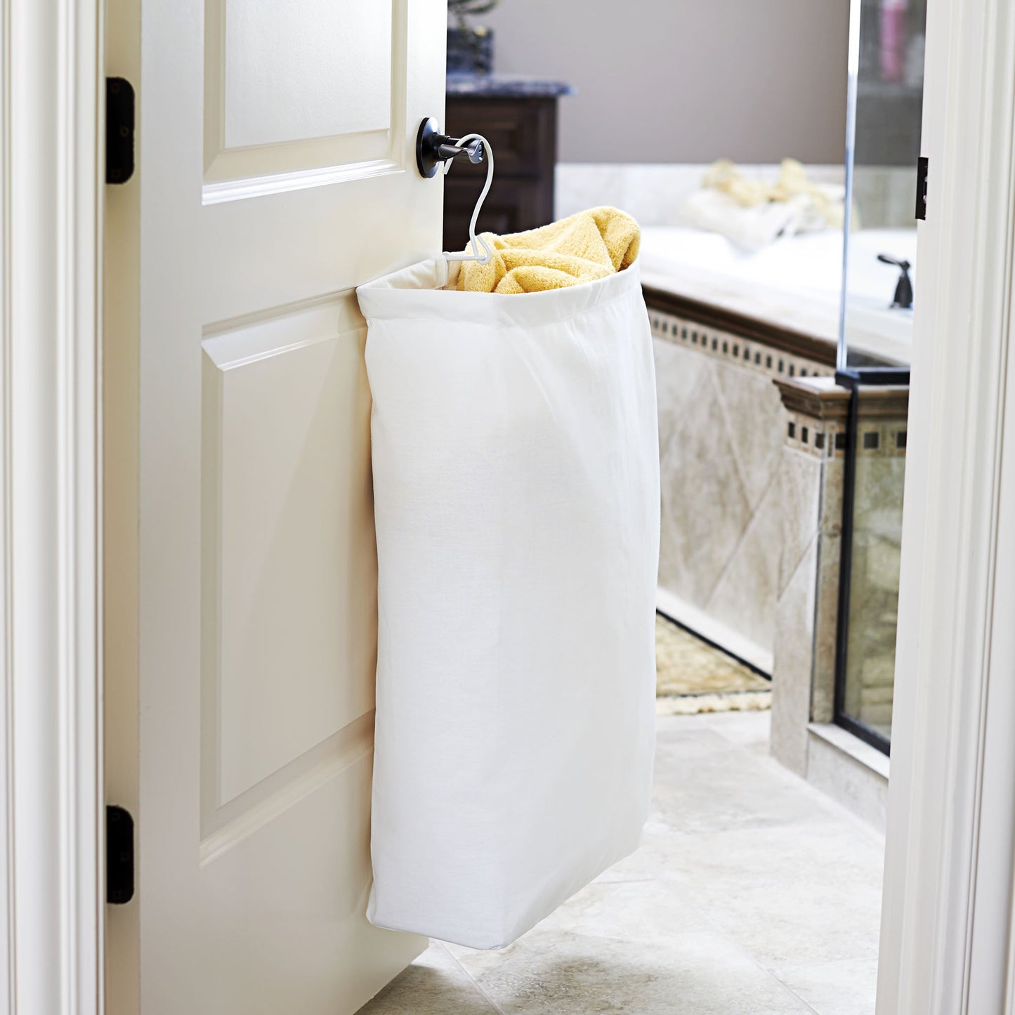 Household Essentials 148 Hanging Cotton Canvas Laundry Hamper Bag | White, 6" x 16" x 27" (Length x