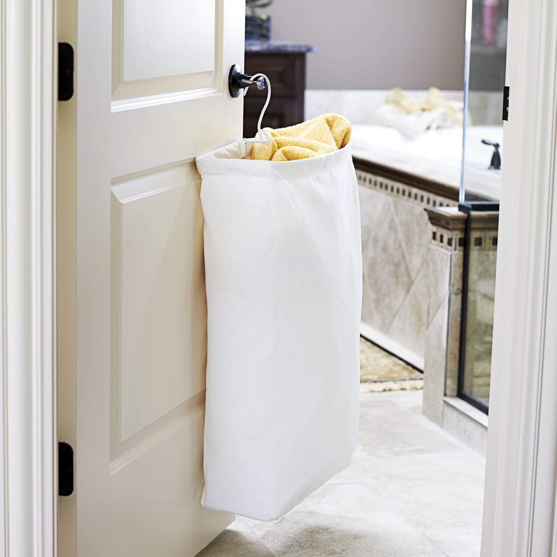 Household Essentials 148 Hanging Cotton Canvas Laundry Hamper Bag | White, 6" x 16" x 27" (Length x