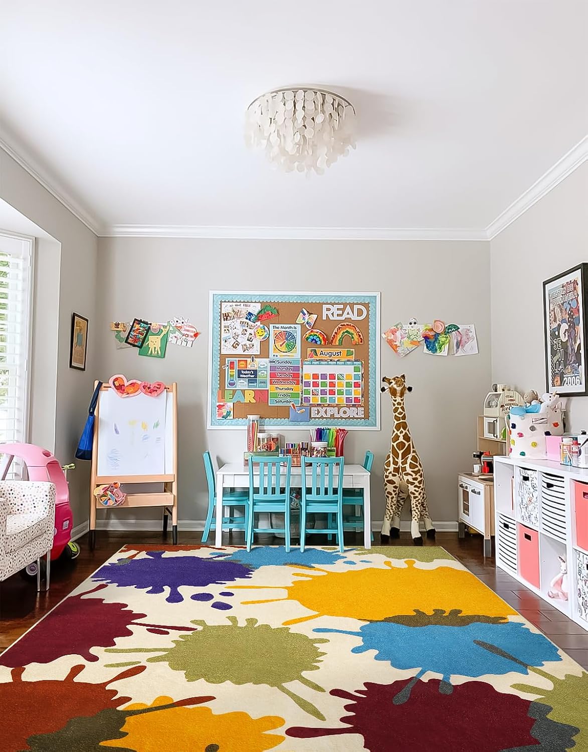 STARUIA Large Area Rug for Living Room, 8'x10' Rainbow Kids Rug for Classroom, Colorful Art
