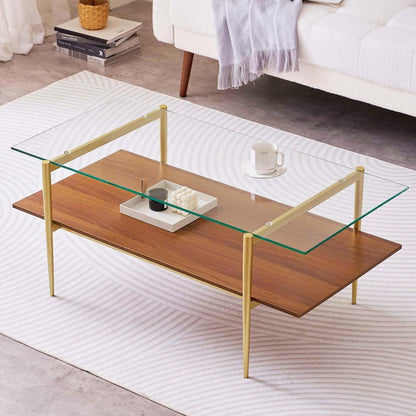 Rectangle Coffee Table, Mid-Century Modern Design, L41 W21 x H17, for Living Room, 2-Tier