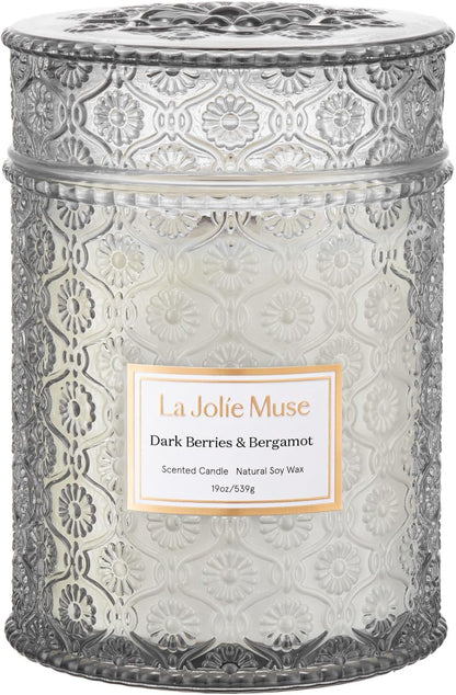 LA JOLIE MUSE Dark Berries & Bergamot Candle - Berries, Grape, Caramel | 19 oz Large Wooden Wick