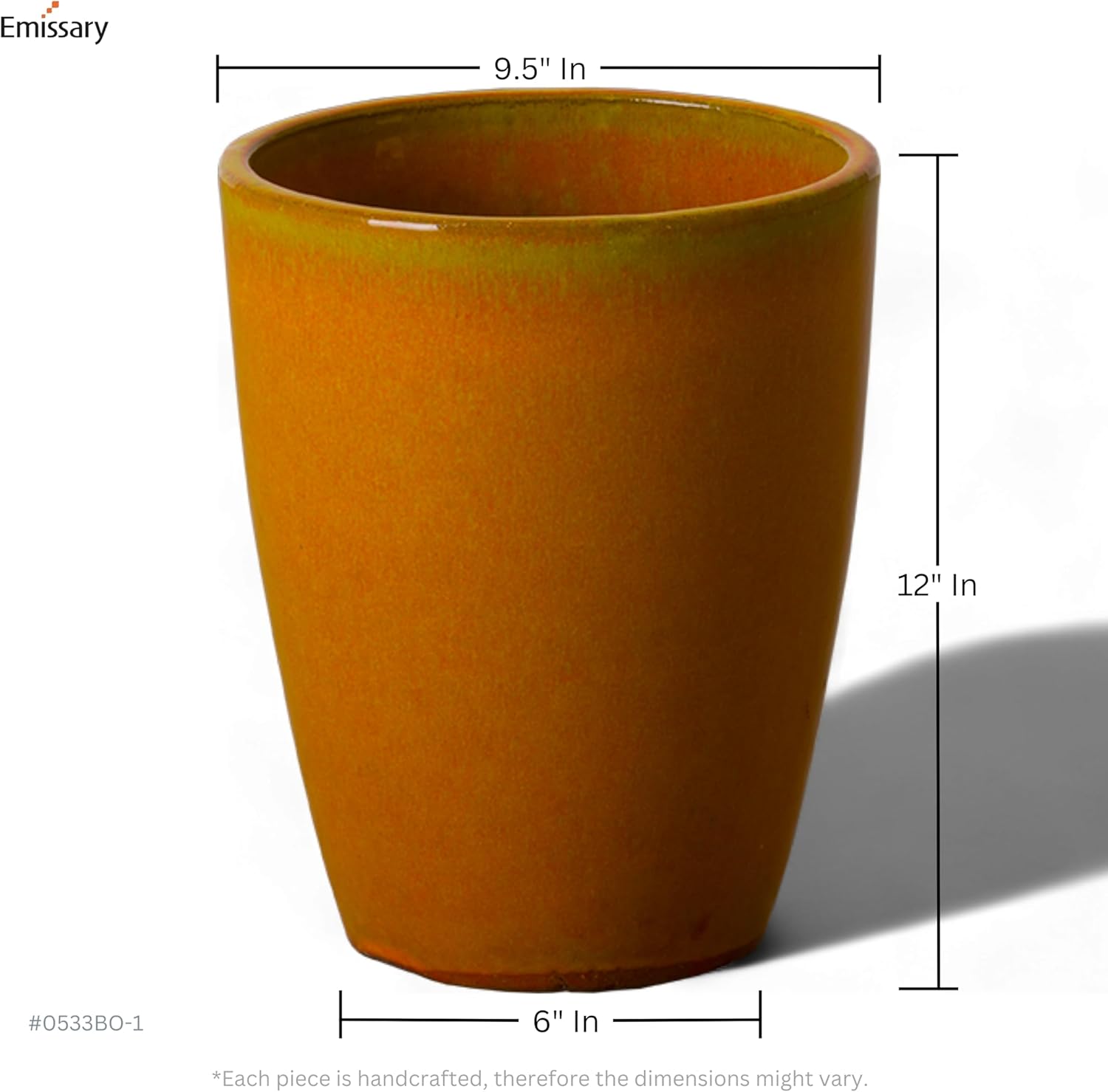 Emissary Bullet 9.5 in. Bright Orange Ceramic Round Planter (9.5 in. L x 9.5 in. W x 12 in. H) with