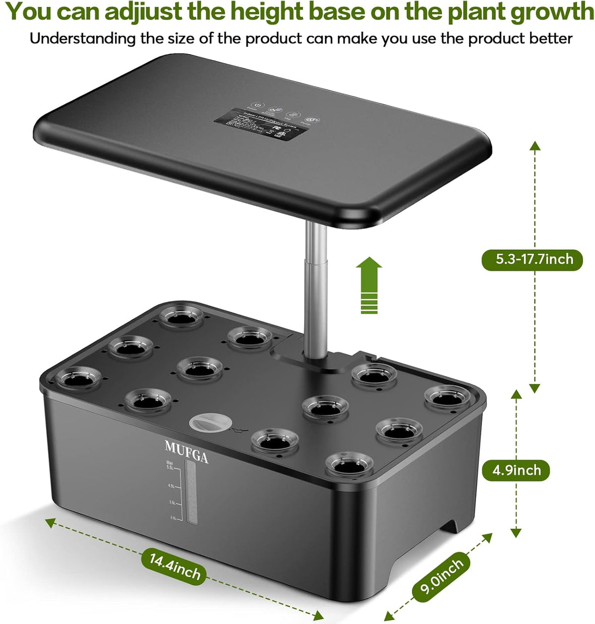 MUFGA 12 Pods Hydroponics Growing System, Indoor Garden with LED Grow Light, Plants Germination