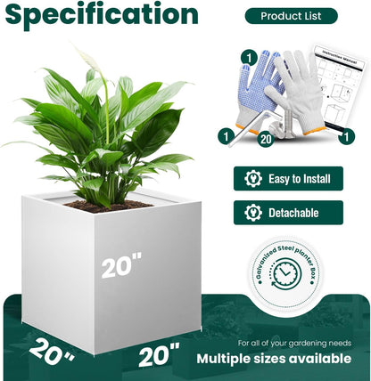 White Outdoor Planter Square Steel Planters Galvanized Steel Planter Box Indoor Metal Large