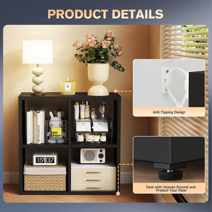 4 Cube Storage Organizer, Cubicle Open Back Decorative Book Shelf, 2-Tier Space Saving Storage