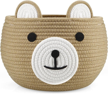 PandaEar Cotton Rope Baby Basket, Baby Gift Basket Nursery Laundry Organizer with Cute Bear Design