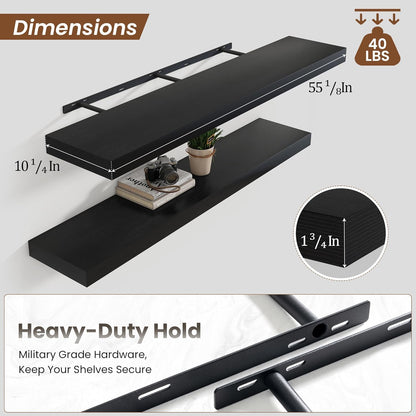 Heimlove 55 Inch Floating Shelves for Wall,10 Deep Large Black Wall Shelf with Heavy Duty