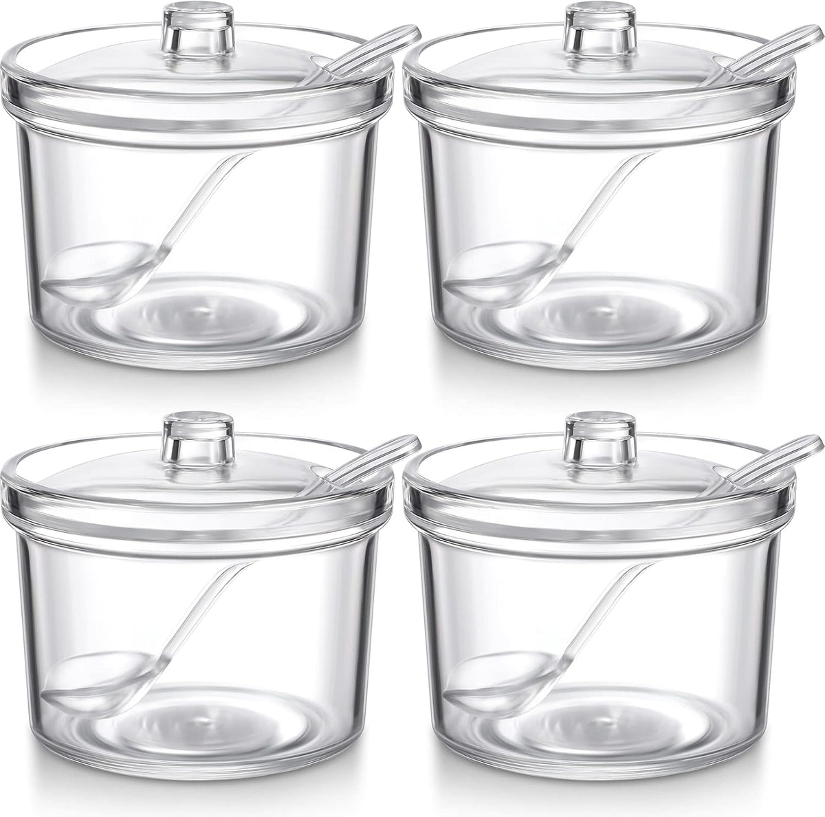 Patelai 4 Pieces Sugar Bowl Acrylic Clear Sugar Bowl with Lid and Salt Spoon Storage Jar with