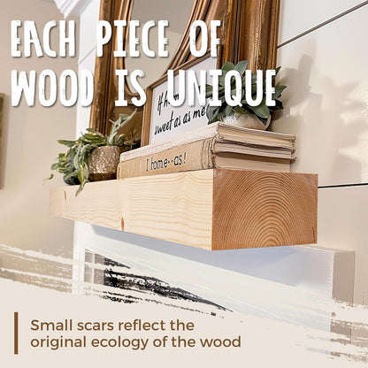72x7x3 Fireplace Mantel - Solid Rustic Wood Wall Mounted Floating Shelf - DIY Color - with