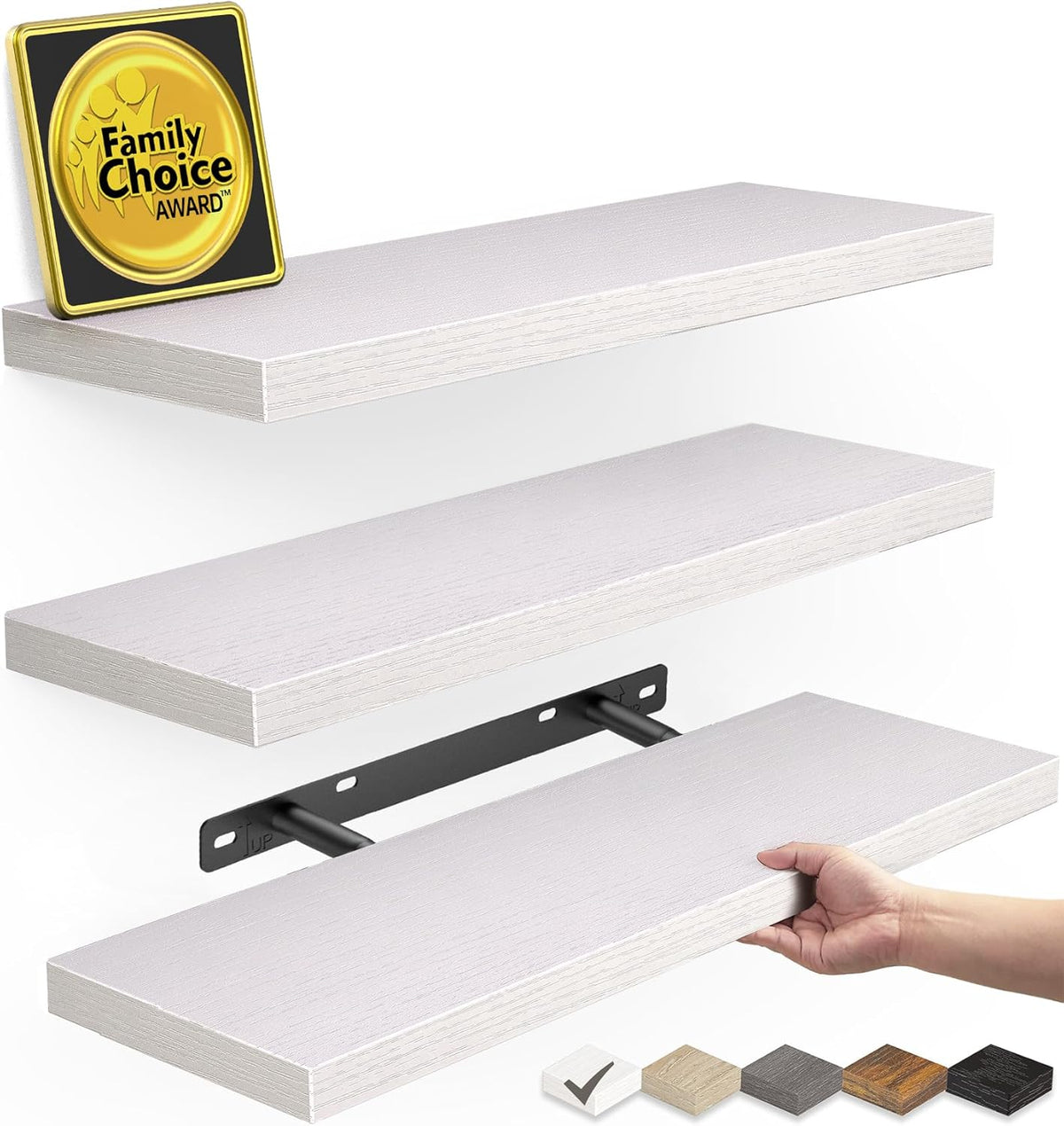 BAYKA Floating Shelves for Wall – Rustic Wood Wall Shelves with Metal Brackets for Bathroom