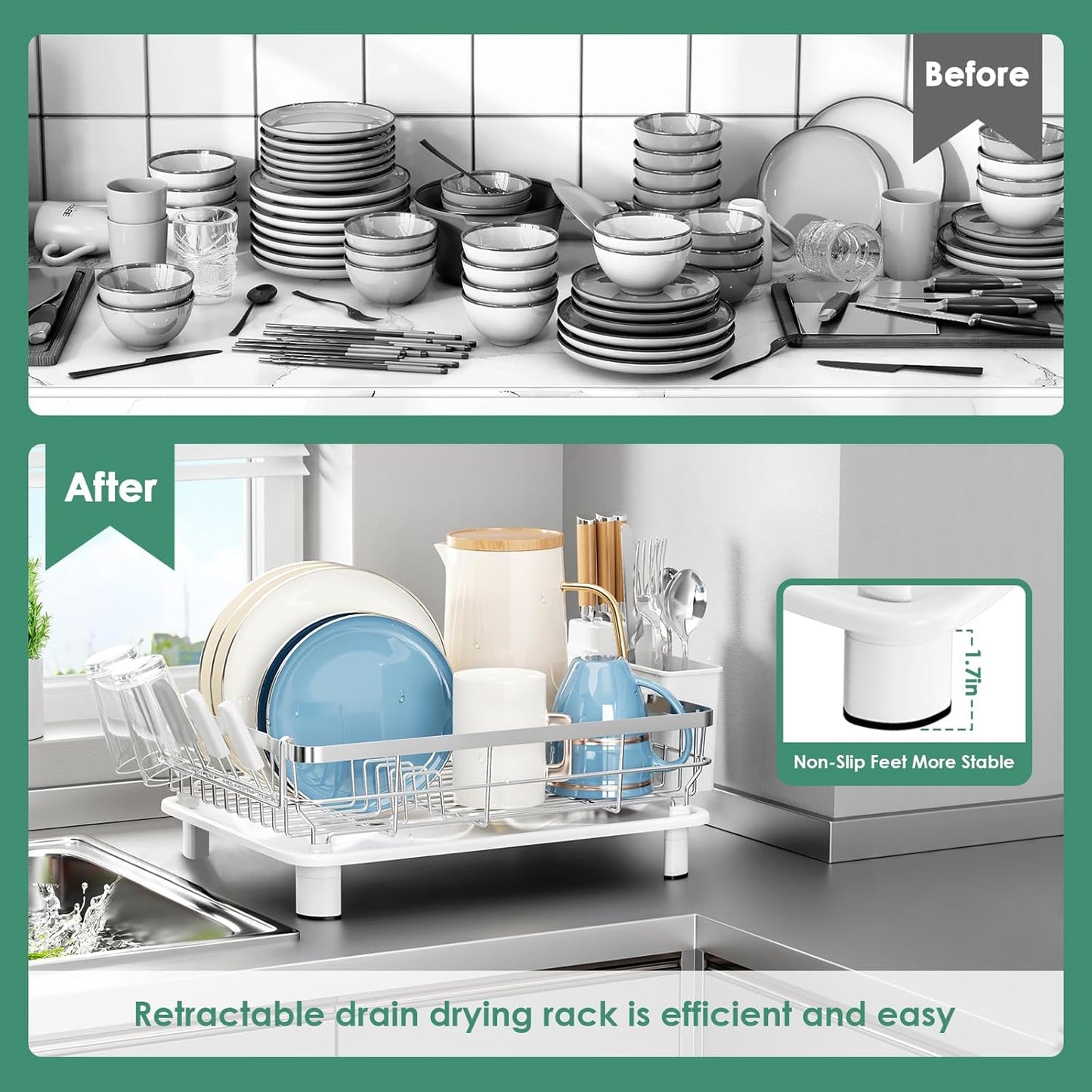 MOUKABAL Dish Drying Rack - Stainless Steel Dish Rack, Dish Racks for Kitchen Counter, Drying Rack