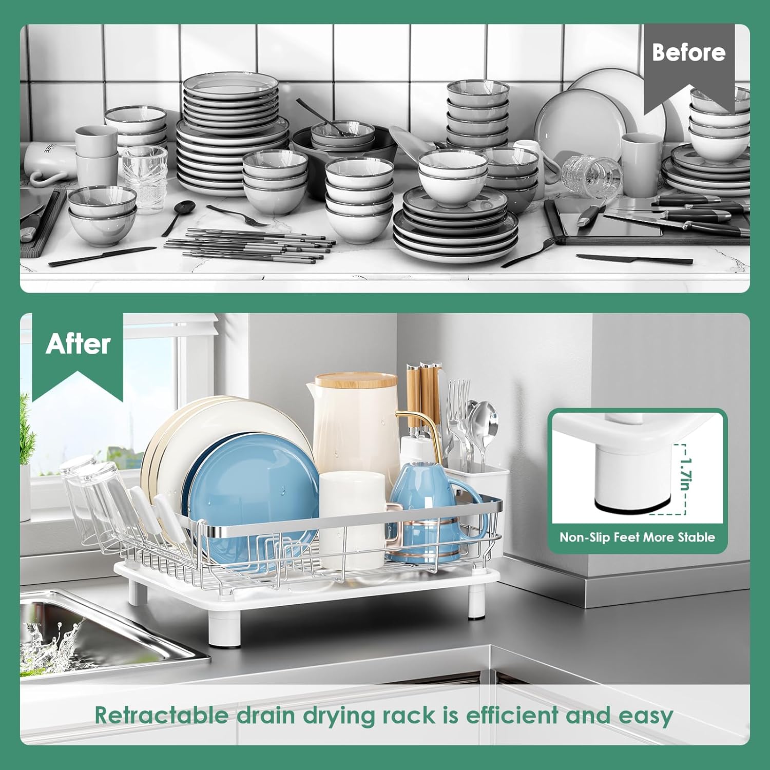 MOUKABAL Dish Drying Rack - Stainless Steel Dish Rack, Dish Racks for Kitchen Counter, Drying Rack