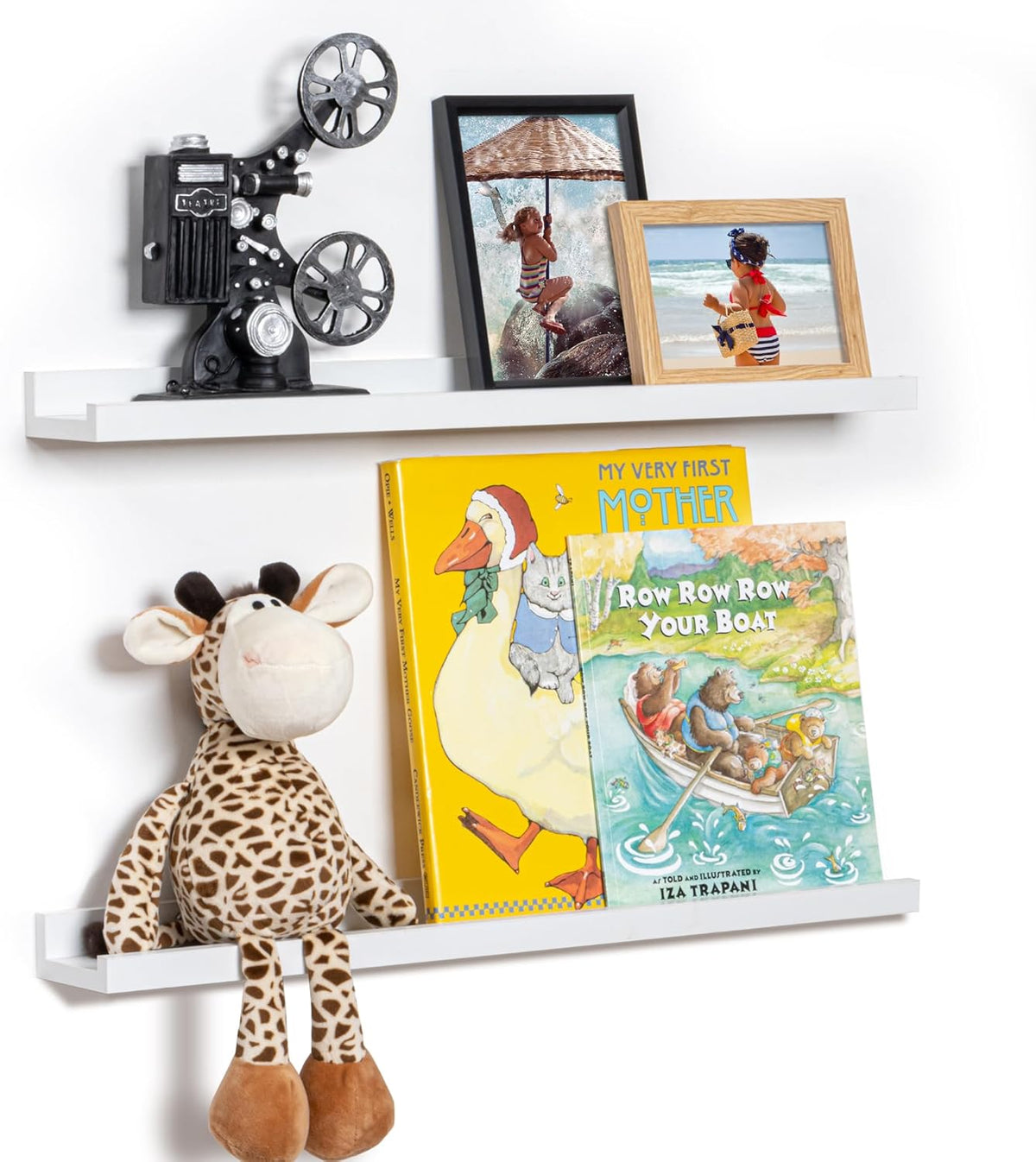 Fun Memories Picture Ledge Shelf, 24 Inch Floating Shelves Set of 2, Nursery Book Shelves for Toys
