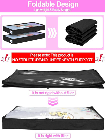 punemi Under Bed Storage Containers, Below 4 Inches Tall Low Profile Foldable Under Bed Storage,No