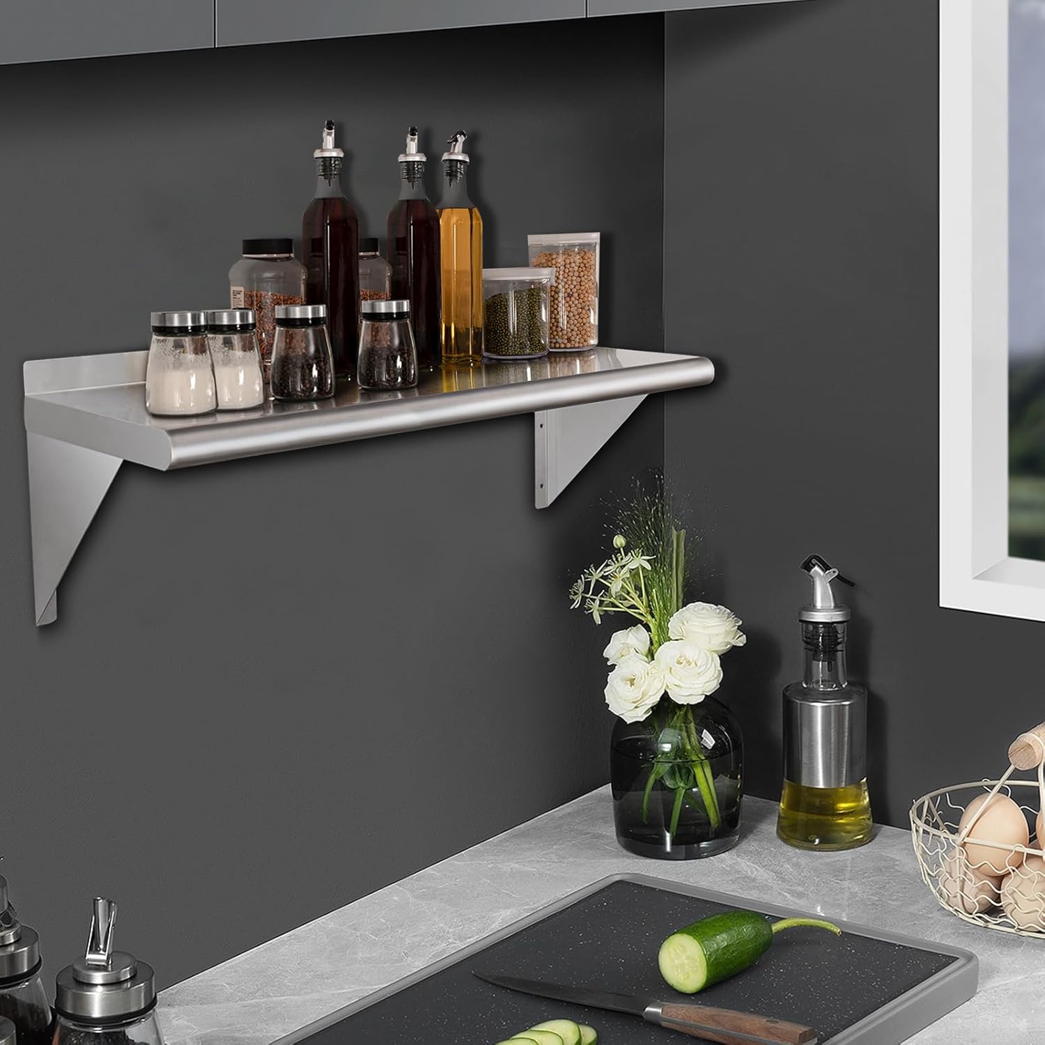 HARDURA Stainless Steel Shelf 12" x 60", 290lb Commercial Shelves Wall Mount Metal Shelving with