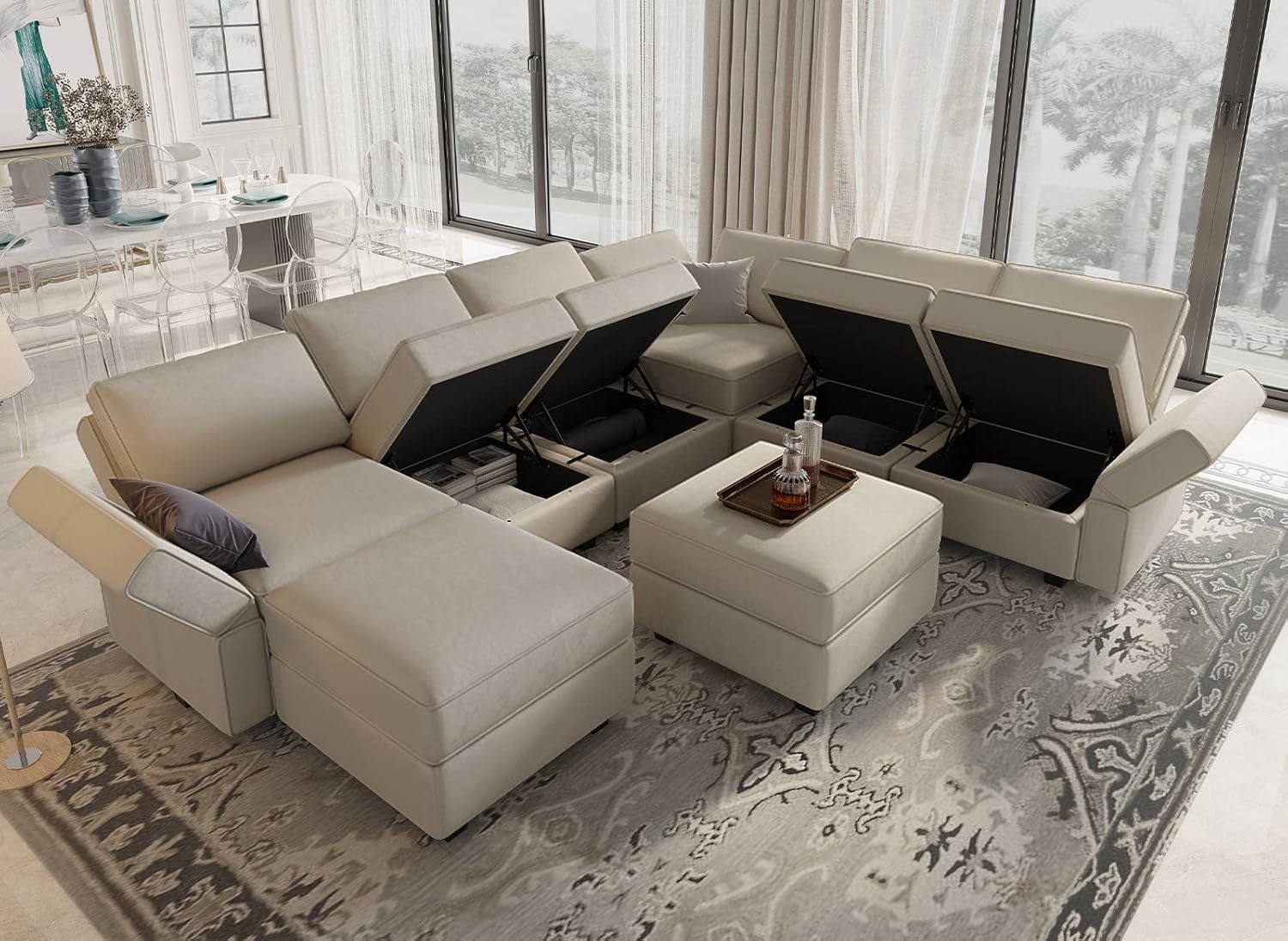 Belffin Modular Sectional Sofa with Storage Seat Oversized U Shaped Couch with Reversible Chaise