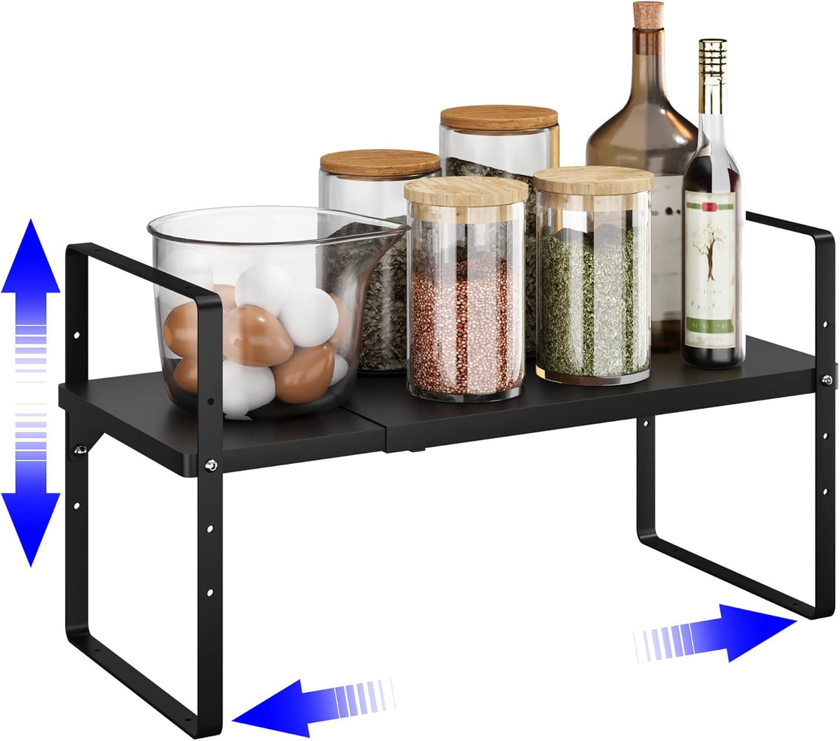 Expandable Cabinet Shelf Organizer, Stackable Kitchen Pantry Counter Storage, Adjustable Closet